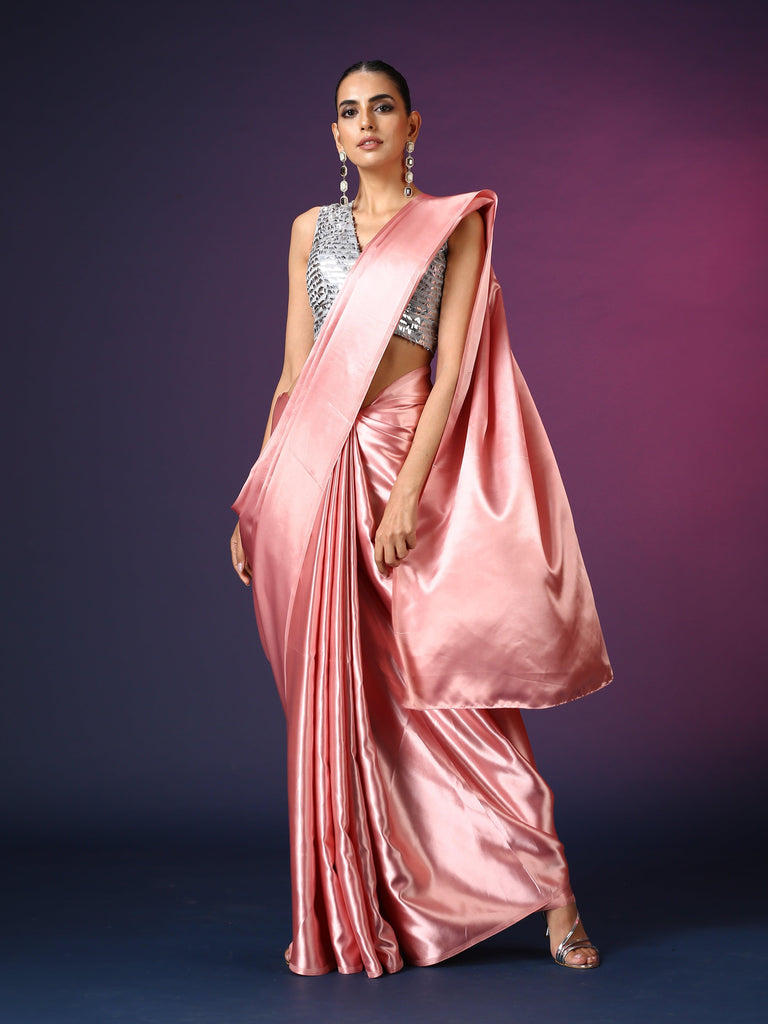 The Rose Dust | Ready-to-Wear Satin Saree - Glamwiz India