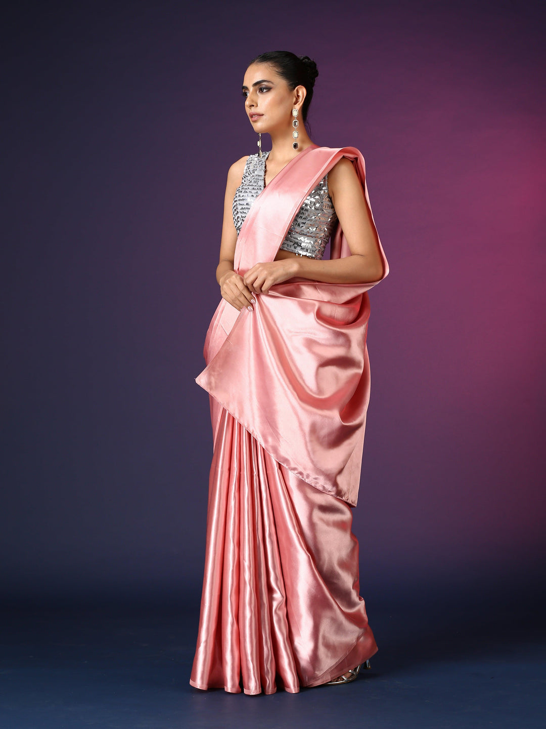 The Rose Dust | Ready-to-Wear Satin Saree - Glamwiz India