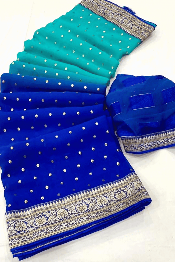 The Sapphire Sky |  Ready-to-Wear Blue Georgette Saree - Glamwiz India