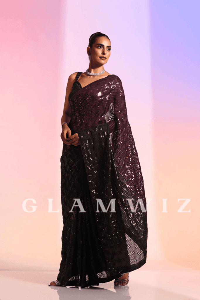 Wine N Dine | Ready To Wear Black Sequins Saree 1-Minute Sequin