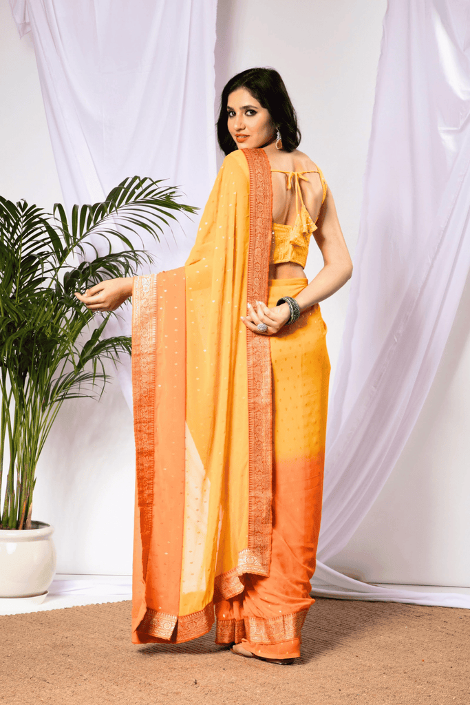 Yellow Flame | Ready to Wear Yellow Georgette Saree - Glamwiz India